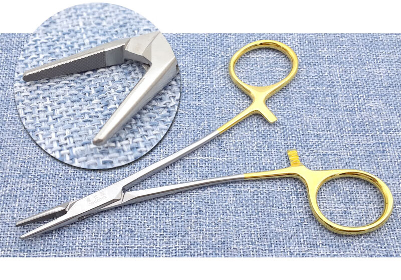 素界保健器械店不锈钢医用持针钳器镊工具牙科手握式硬质合金柄带剪多