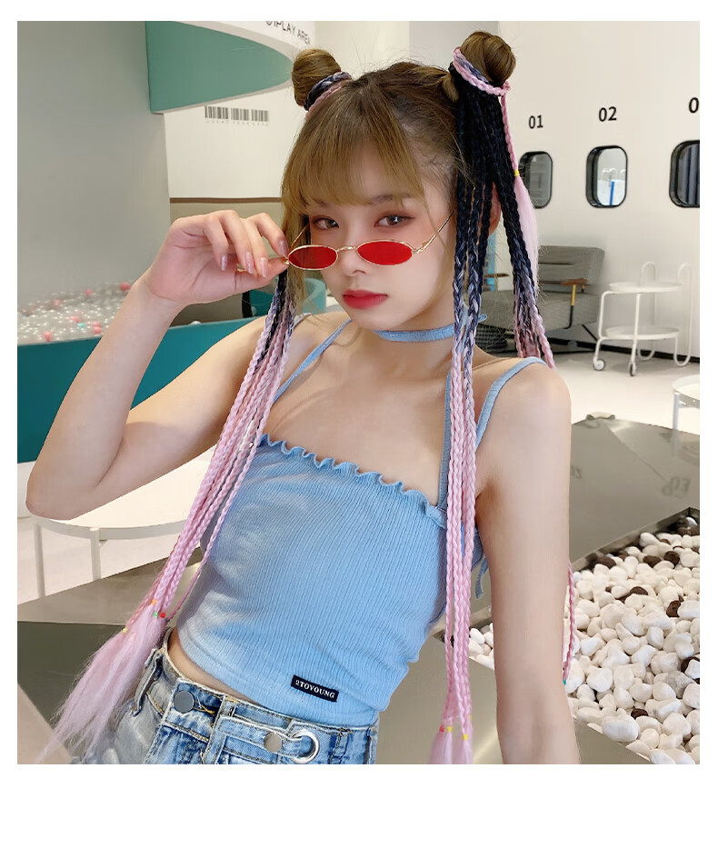 王心凌乘风破浪同款脏辫发绳女假发编发彩绳彩色马尾辫儿童拳击辫黑深