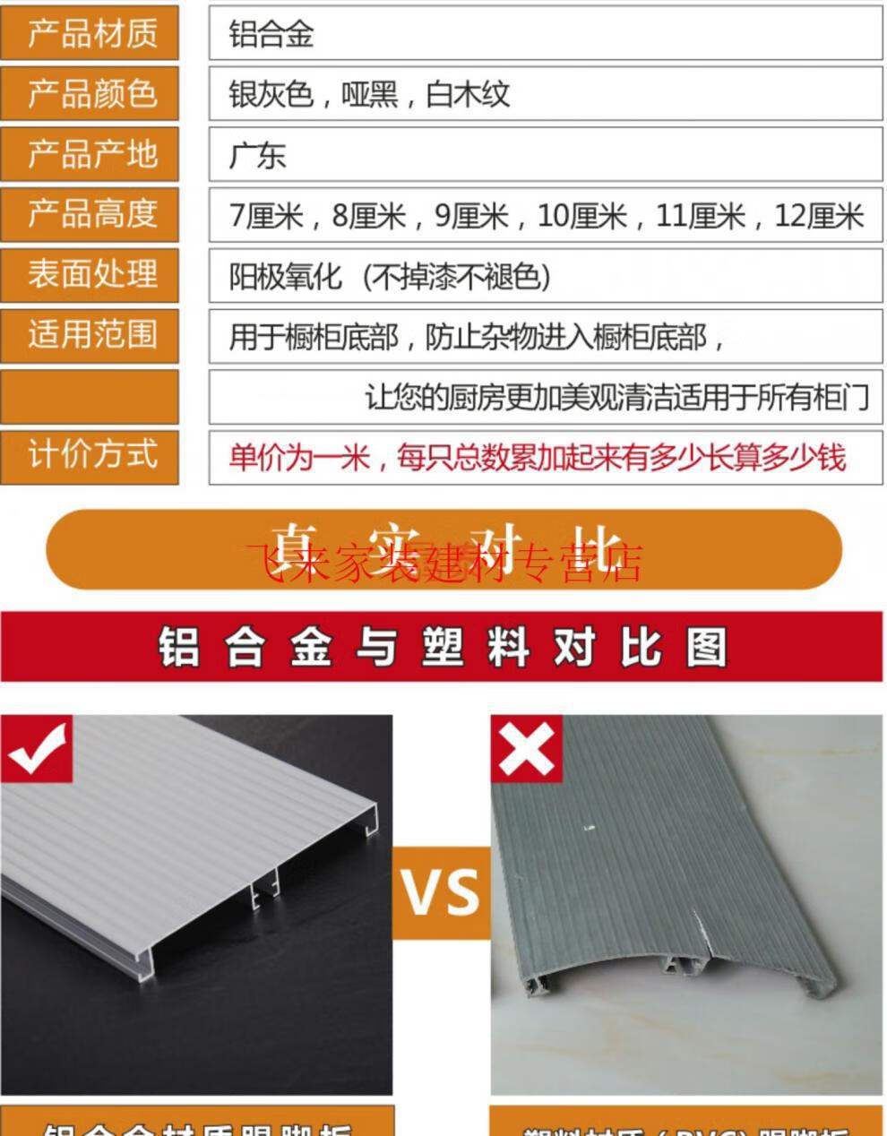 適用櫥櫃鋁合金踢腳線黑色廚房踢腳板11cm地腳線櫥櫃圍板廚櫃底部擋板