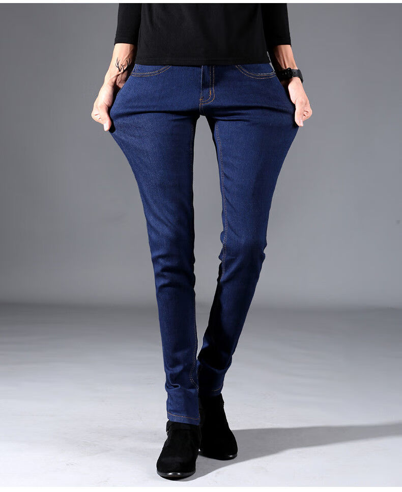 买一送一夏季男士牛仔裤春秋款工作裤薄款紧身男装长裤子男生817纯蓝