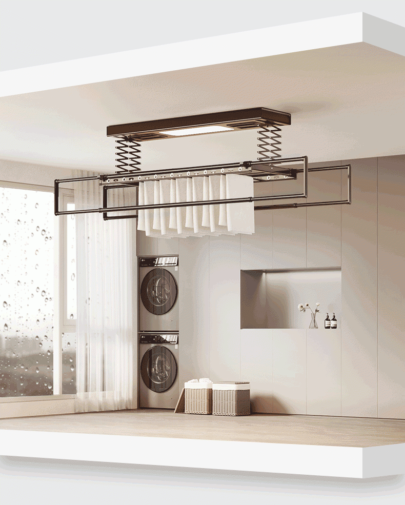 电动晾衣架遥控升降家用阳台伸缩晒衣架自动智能晾衣杆机 a5黑-基础款