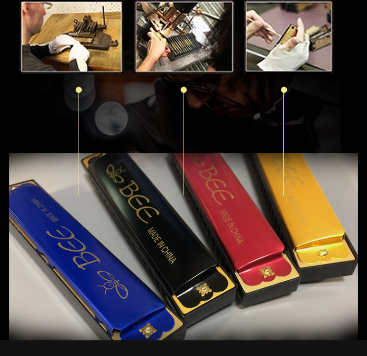 口琴初学者学生儿童专业演奏级16孔布鲁斯男女复音c入门口琴金色