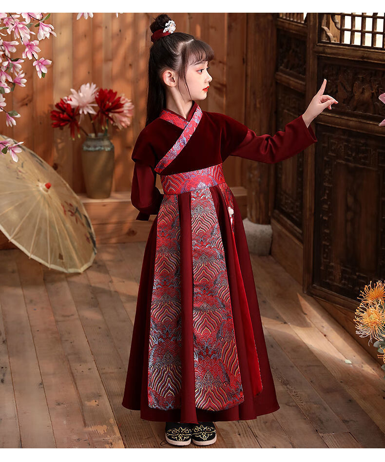 96迪士尼轻奢新品女童汉服冬款儿童古装小孩小女孩子民族服装秋冬天