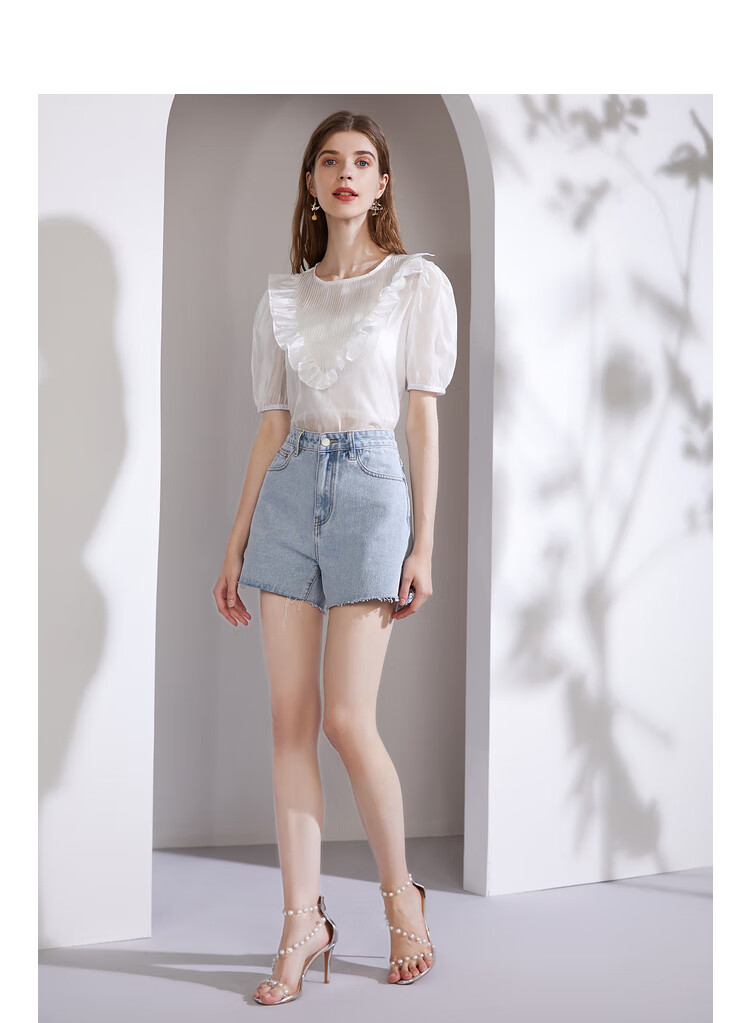 亦谷荷叶边短袖法式别致衬衫女2021年夏装新款设计感小众薄款上衣