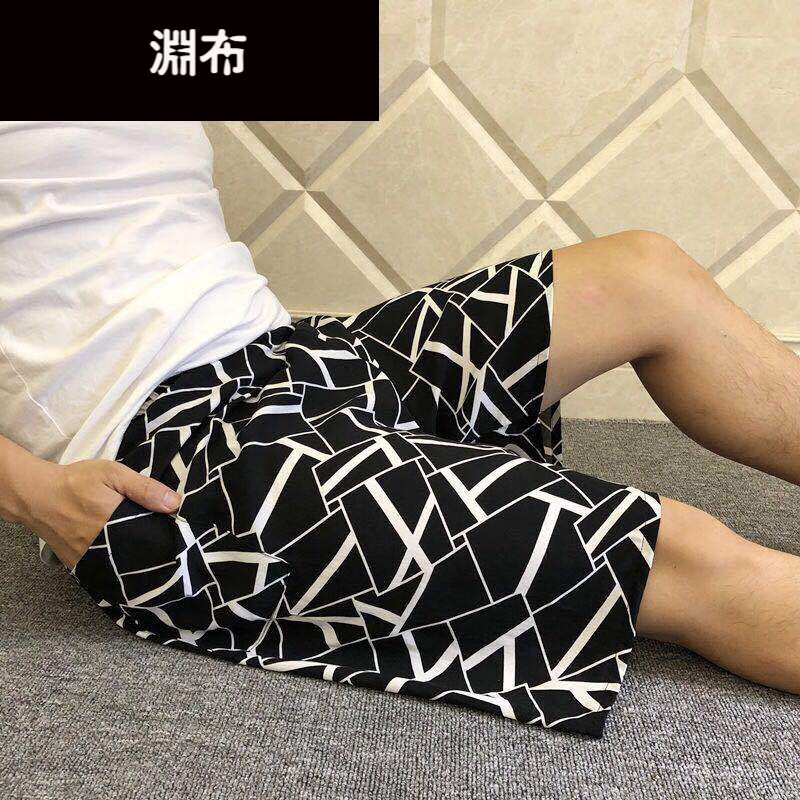 夏季男士大裤衩沙滩裤家居裤加肥加大短裤睡裤 纯黑色 3xl码(建议体重