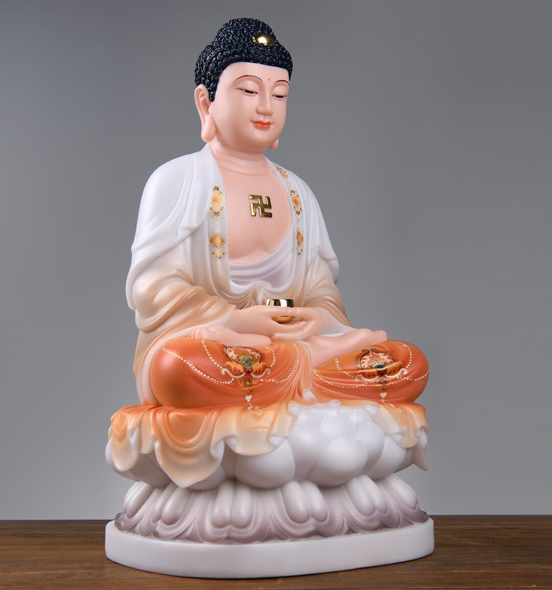 灵明珠宝 释迦牟尼佛像居家供奉家用娑婆三圣全堂佛金镶玉汉白玉如来