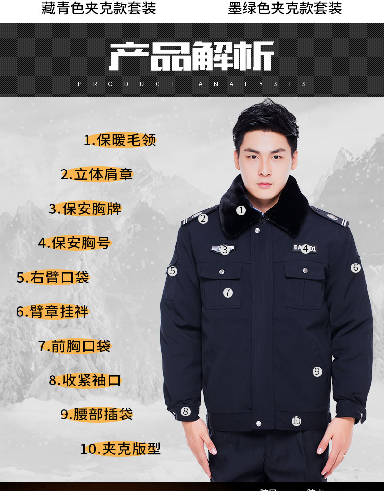 盾郎保安服冬装大衣棉服冬季执勤服套装物业保安棉服大衣工作制服特训
