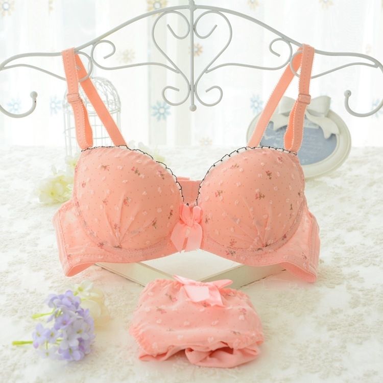 日系学生文胸高中生粉色甜美中薄款女生胸罩可爱少女内衣套装689白色