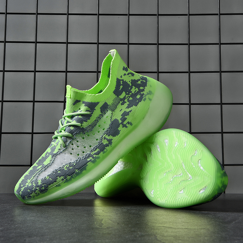 城椰子鞋男男鞋夏季透气正版潮鞋莆田运动休闲跑步鞋子 飞织软底绿色