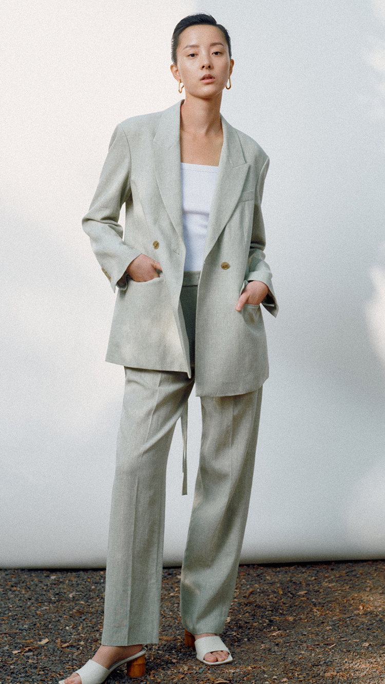 edition西装外套女2021夏新款设计感镂空休闲西服 豆绿色 m/165