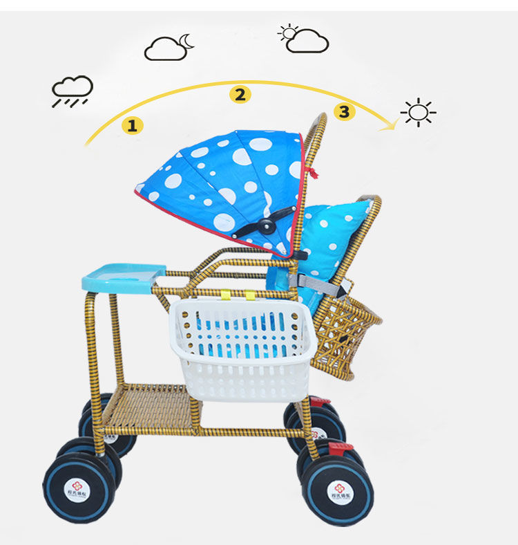 升级婴儿竹藤推车夏季轻便折叠藤编儿童宝宝藤椅可坐可躺仿竹藤条童车