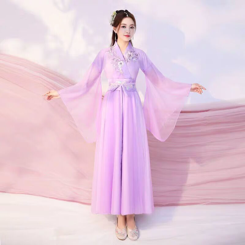 女古装仙女中国风飘逸清新淡雅改良套装汉元素樱花超仙演出服 粉色