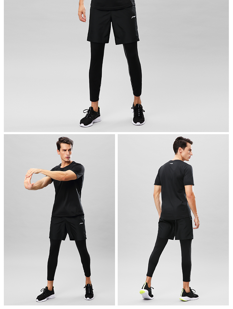 李宁lining短袖男士t恤健身上衣跑步速干运动训练服篮球夏季 丹宁蓝