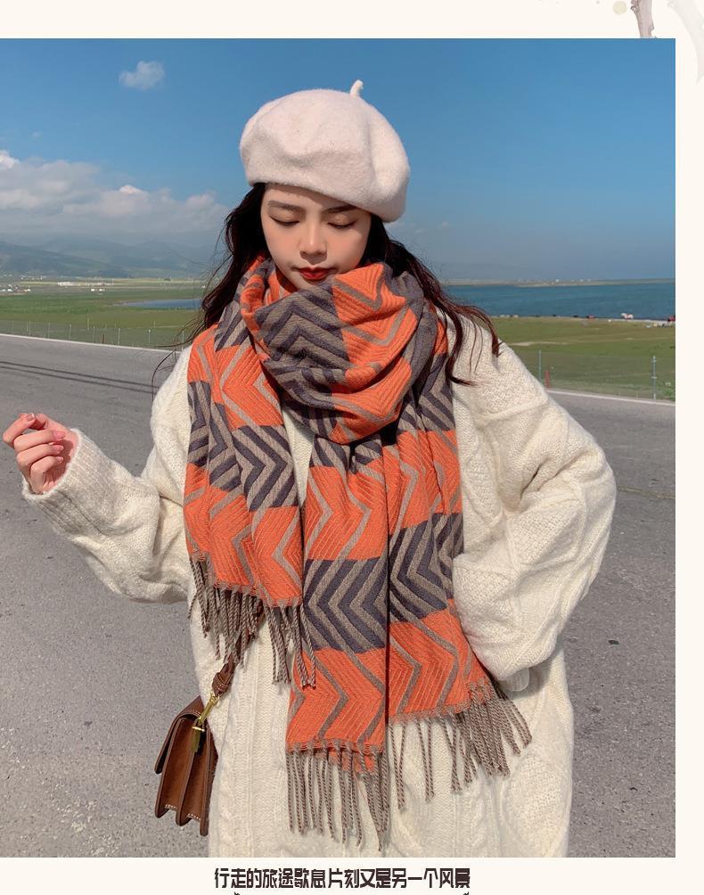 披巾女厚款韩版围巾女两用冬季学生外搭仿仿羊绒披肩时尚长款百搭撞色