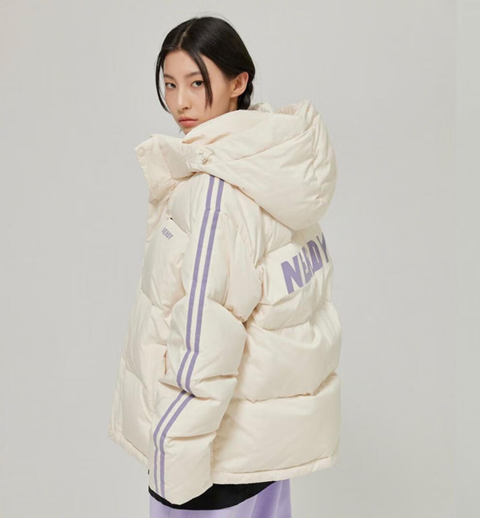 nerdy羽绒服韩国潮牌22年冬新款短款连帽女情侣宽松鸭绒加厚外套 黑色