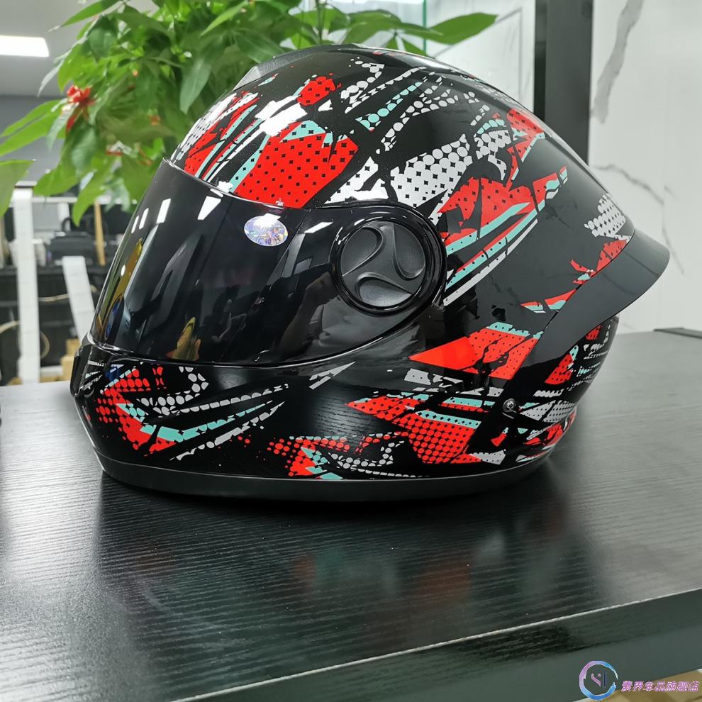 头盔男女电动车士双镜四全盔灰四通用防晒全盔 蓝涂鸦茶镜 xl(59-60)