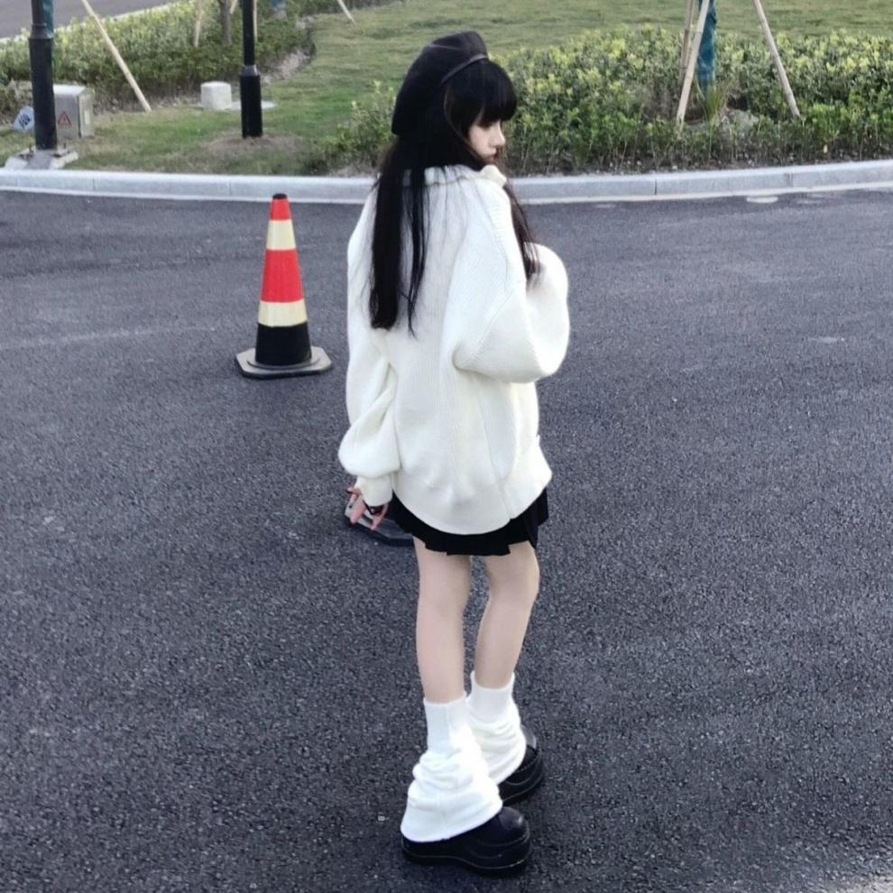 日系jk针织堆堆袜y2k亚文化原宿千禧袜套春夏学生阔腿喇叭小腿套 麻花