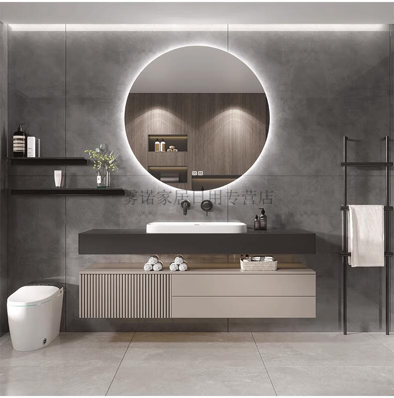 意式浴室柜高端橡木岩板浴室柜组合实木轻奢卫生间洗手洗脸洗漱台卫浴