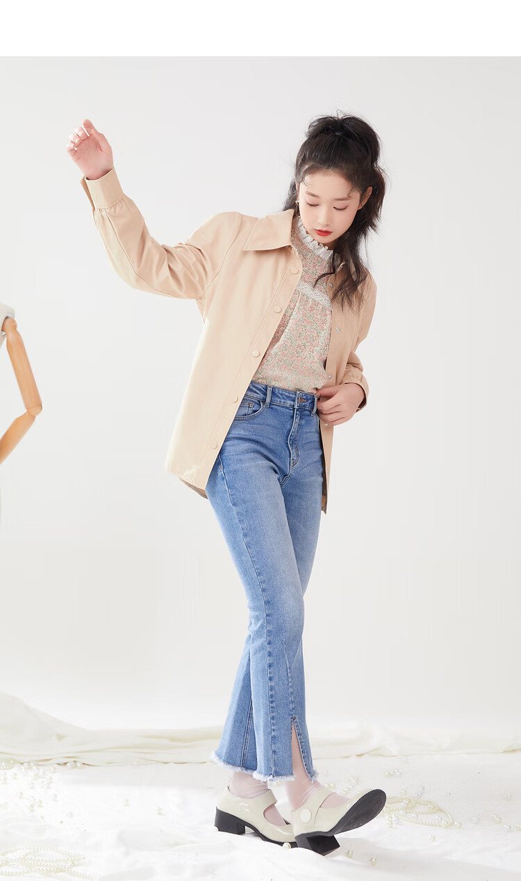 eland衣恋女装春季春季衣服小众泡泡袖衬衫外套女依恋通勤风百搭甜美