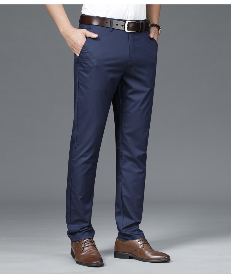 休闲长裤男春秋季新款直筒宽松免烫西装裤商务正装男士修身小西裤米