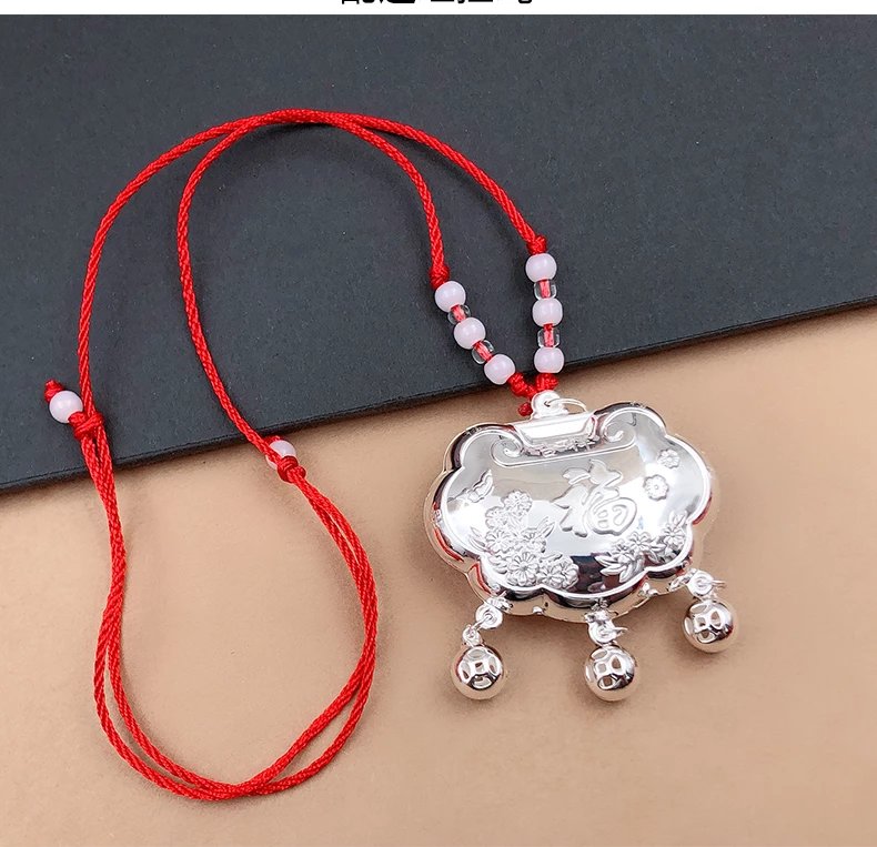 老凤凰款式999足银百福宝宝银锁足银长命锁百天礼物小银锁银吊坠diy