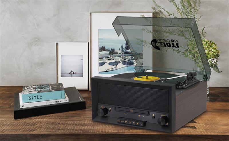 胶唱片机黑胶cd一体机家用多功能播放器蓝牙u盘收音机新款新品黑棕色