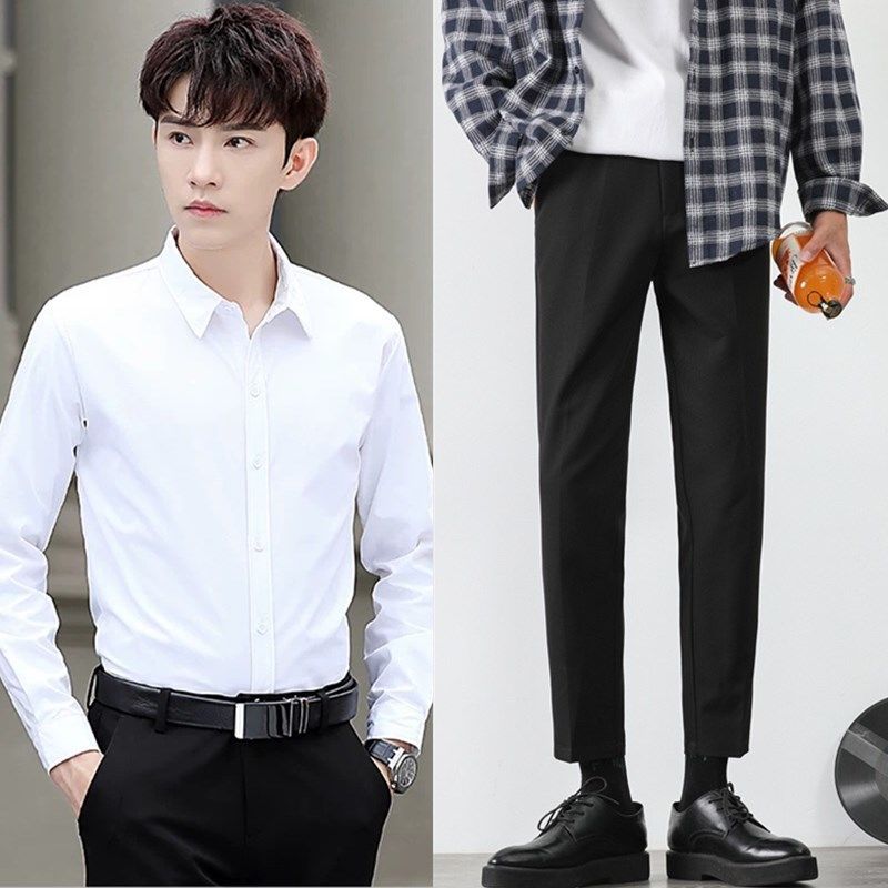 海澜集团旗下aex白色衬衫西裤套装男正装面试修身潮流大学生求职两件