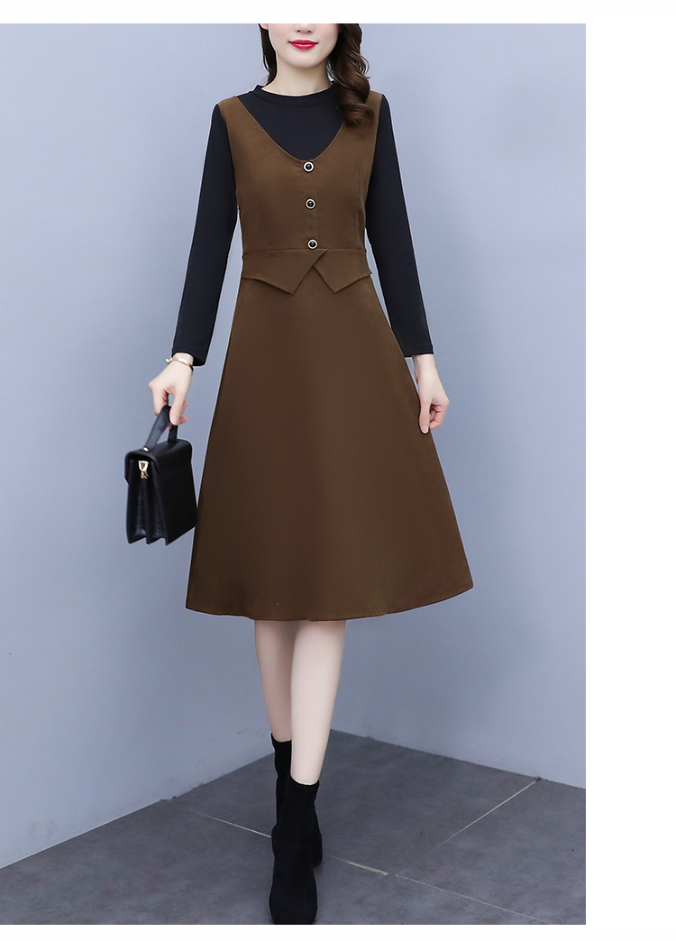 仓梵卍卐洋气假两件连衣裙女秋冬裙子冬季妈妈大尺码女装中长款打底裙