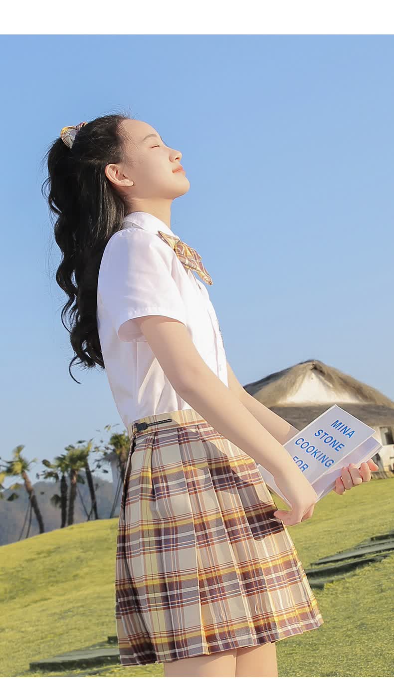 紫洛妮初中生jk套装裙格子少女高中学生2021夏学院风1315百褶裙子蔷薇