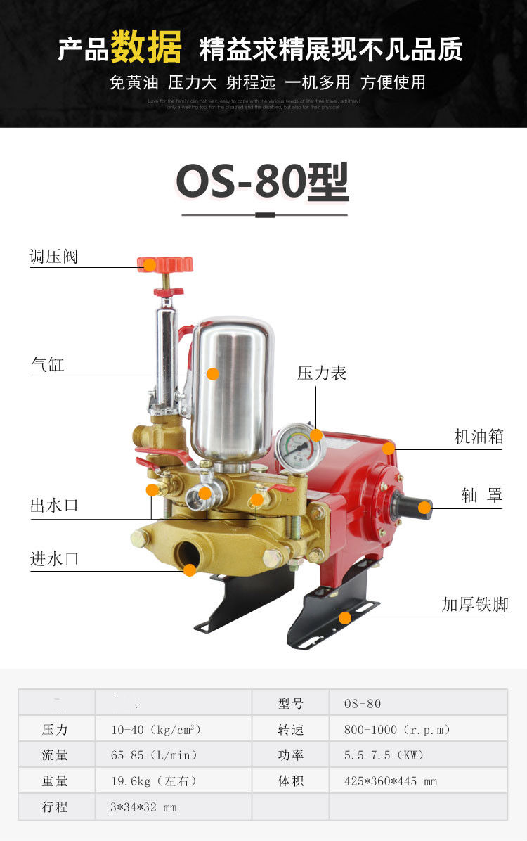 80/90/120型远程大流量高压三缸柱塞泵打药泵喷雾机打药机压力泵农用