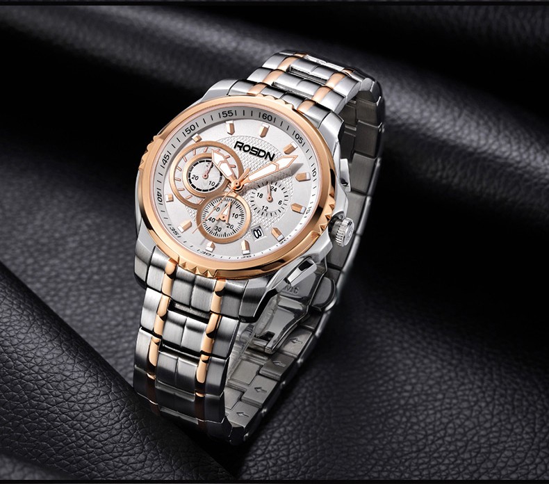 劳士顿rosdn手表男进口自动机械防水男士手表3180间玫钢带