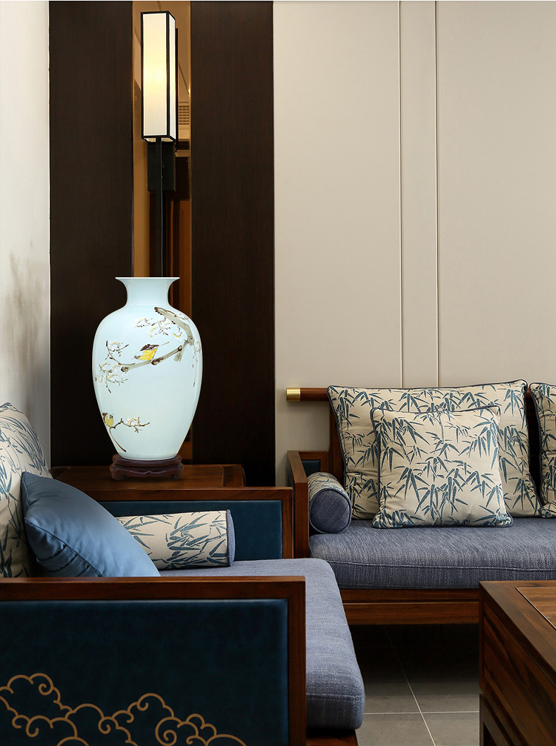 官方自营速百敖景德镇陶瓷器新中式手绘薄胎影青瓷花瓶工艺品客厅摆件