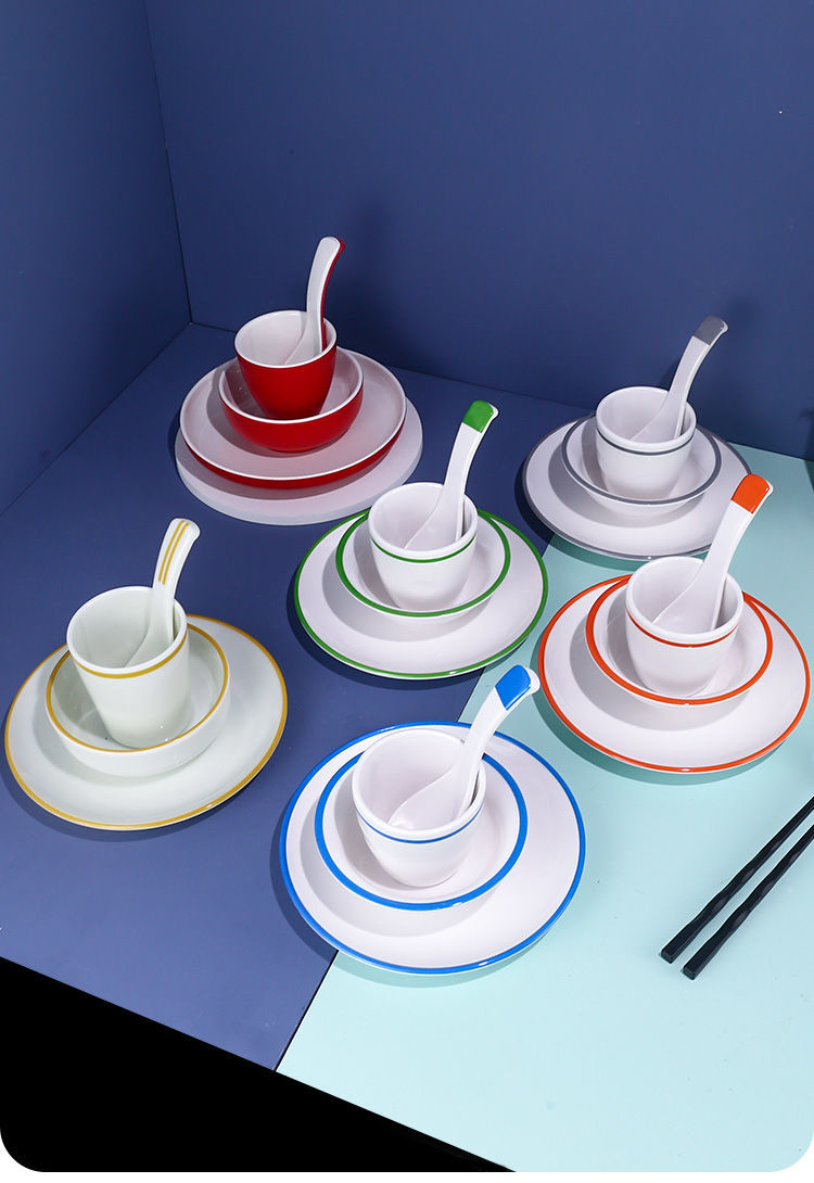 【s】酒店摆台密胺餐具饭店碗碟套装餐厅创意火锅四件套商用古莎 白色