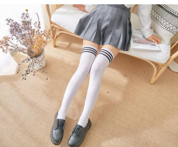 过膝丝袜日系萝莉学生白色丝袜女长筒袜防勾丝大腿袜 80cm白色 均码