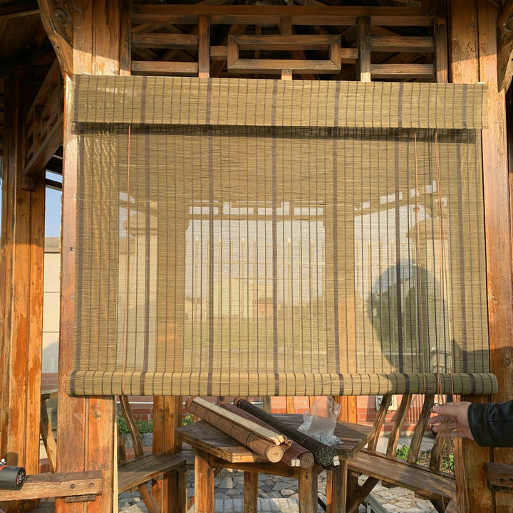 凉亭围帘日式复古细丝竹帘卷帘隔断图案尺寸遮阳竹窗帘户外防水皮605