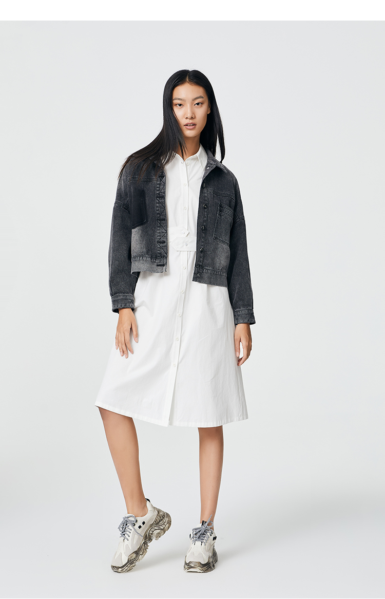 新】艾莱依2021春夏新款复古短款牛仔服女修身小个子韩版休闲牛仔外套