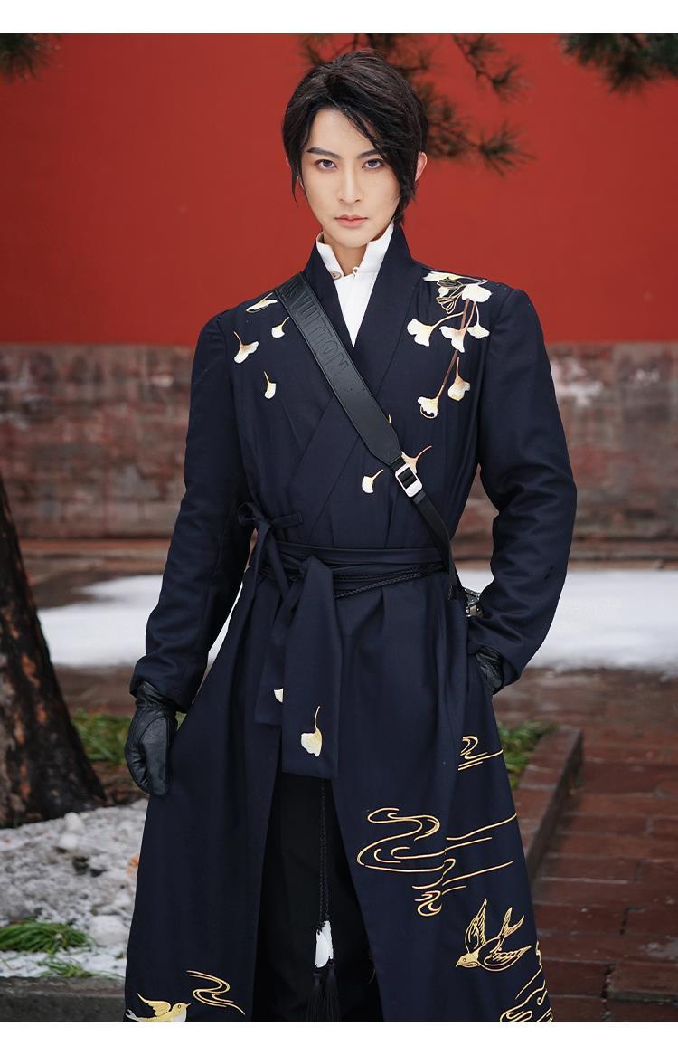 中国风男女套装原创情侣汉服古装公子超仙夏季日表演服藏蓝西裤男款s