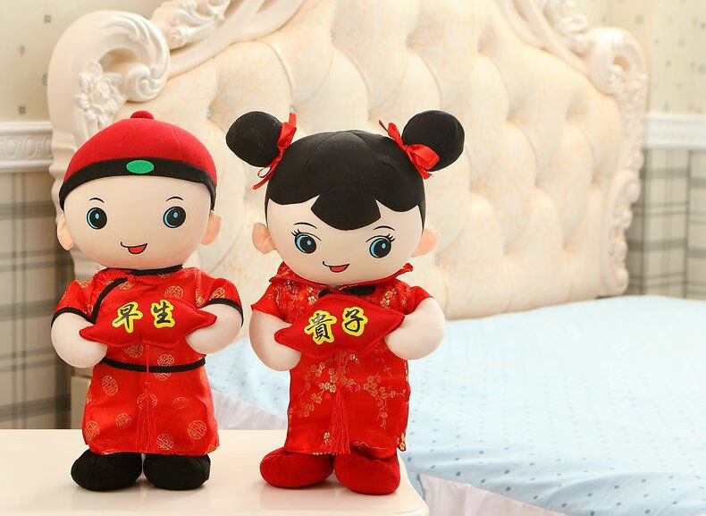 结婚压床布娃娃一对 中式婚庆压床娃娃一对大号结婚用娃娃喜庆婚床
