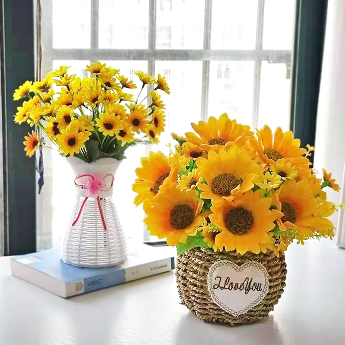 向日葵仿真花假花太阳花绢布花套装客厅餐桌花瓶摆放室内装饰摆件 大
