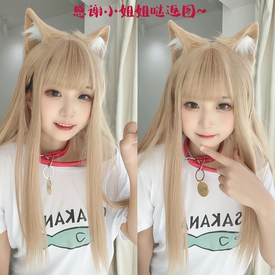 原猫娘cos 【甲甲】cos40原猫娘黄豆粉耳尾套装40原的猫娘耳朵尾巴 耳