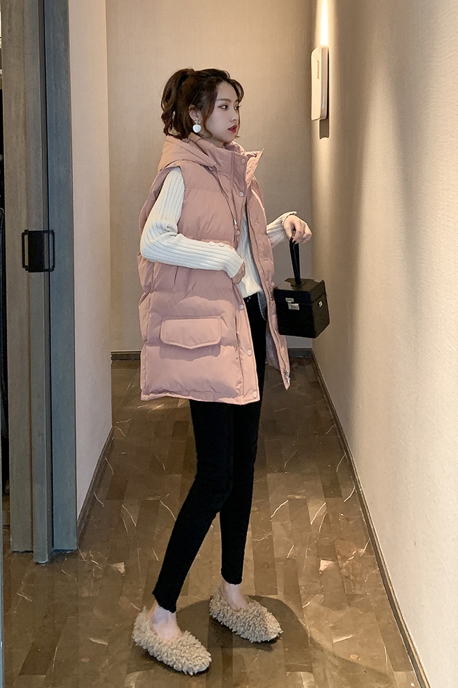 马甲女马甲女外穿带帽棉女秋冬韩版坎肩中长款背心百搭外套潮女士马甲