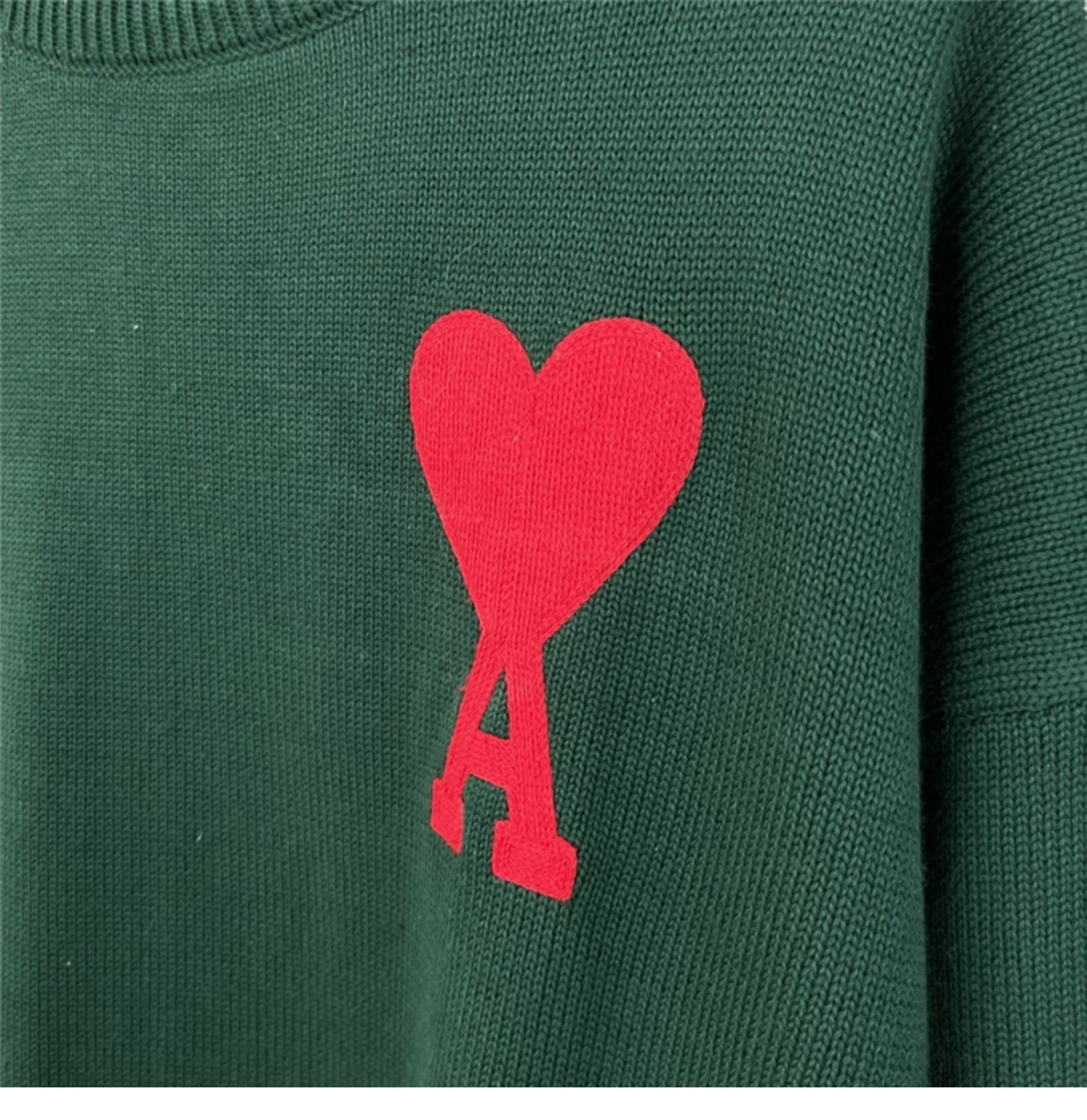 高品质2022秋冬新款ami爱心刺绣红桃心圆领针织衫红心毛衣男女情侣装