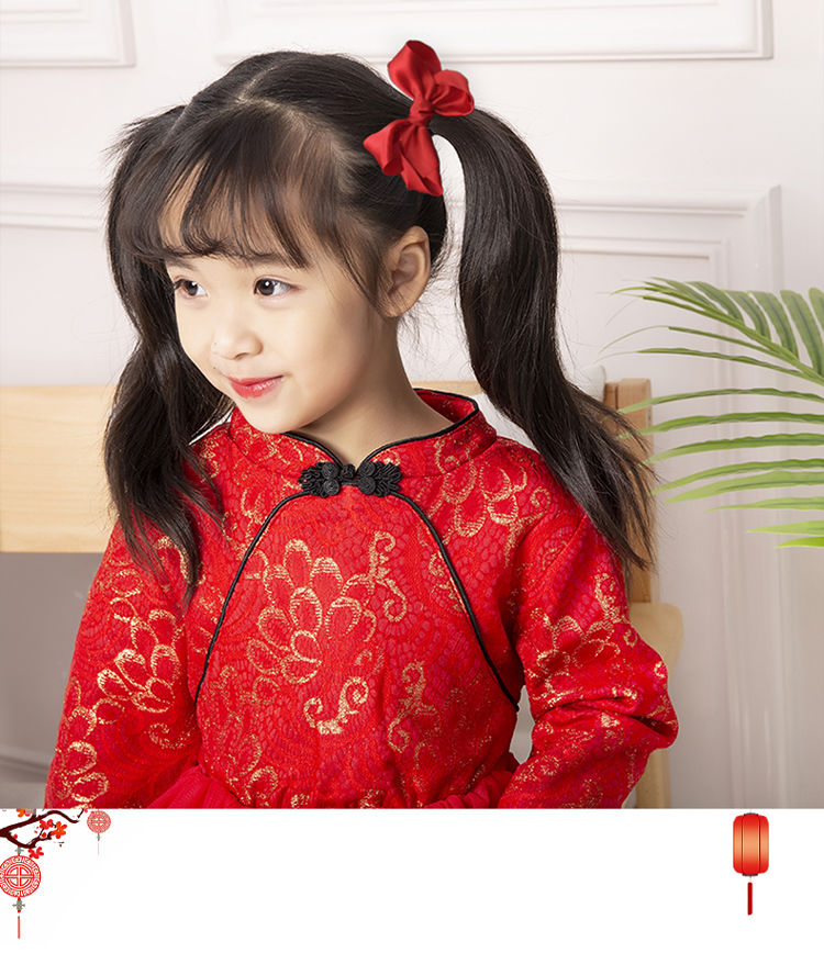 滴滴酷酷中国风新年儿童发饰女童红毛球流苏唐装古风汉服发夹宝宝过年