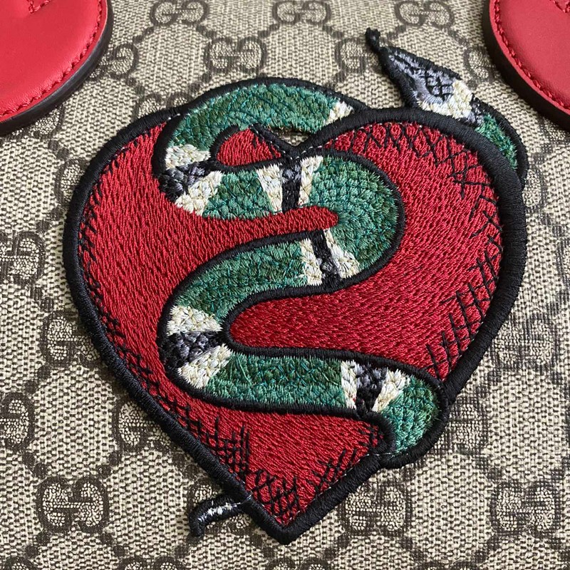 【情人节礼物】gucci/古琦 爱心珊瑚蛇波士顿桶包 灰色 26.5*17*9.