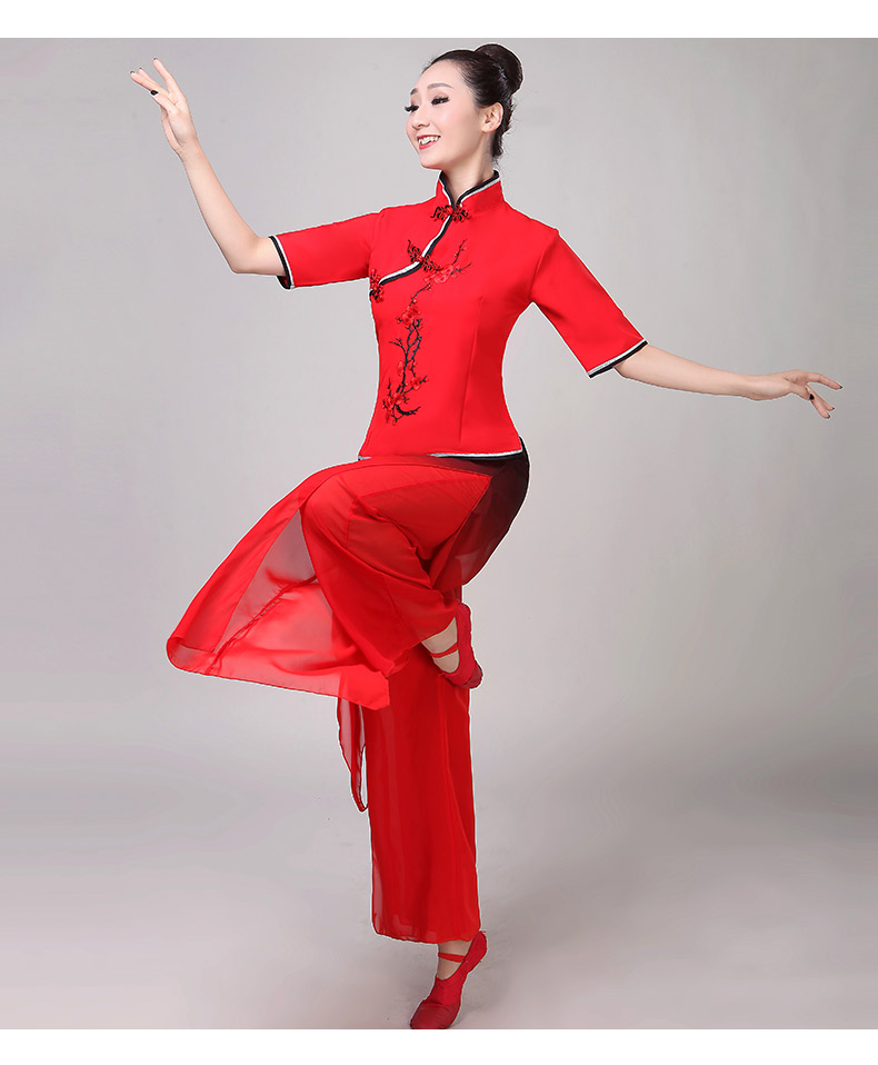 轻奢古典舞演出服女风2022年新款九儿中老年扇子舞蹈套装秧歌服装红色