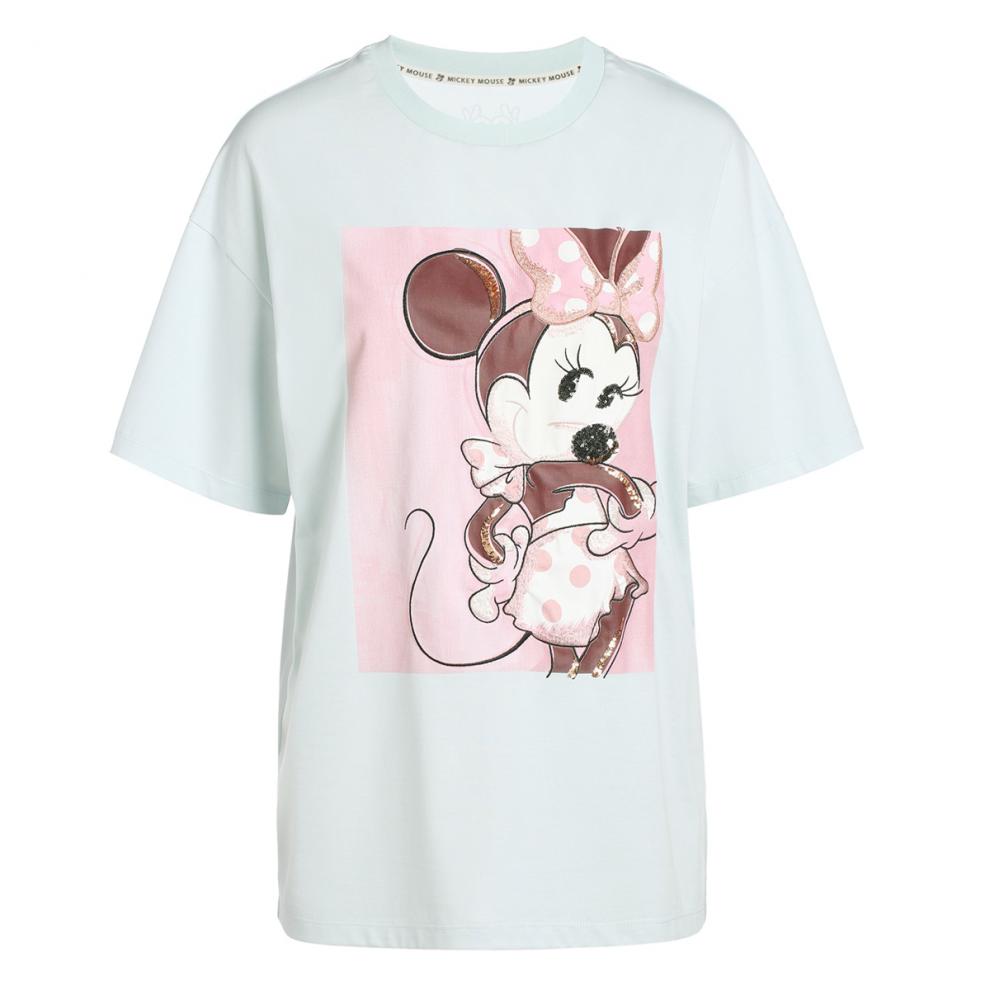five plus2021新款5 女装迪士尼联名米妮短袖t恤女中长款宽松纯棉上衣