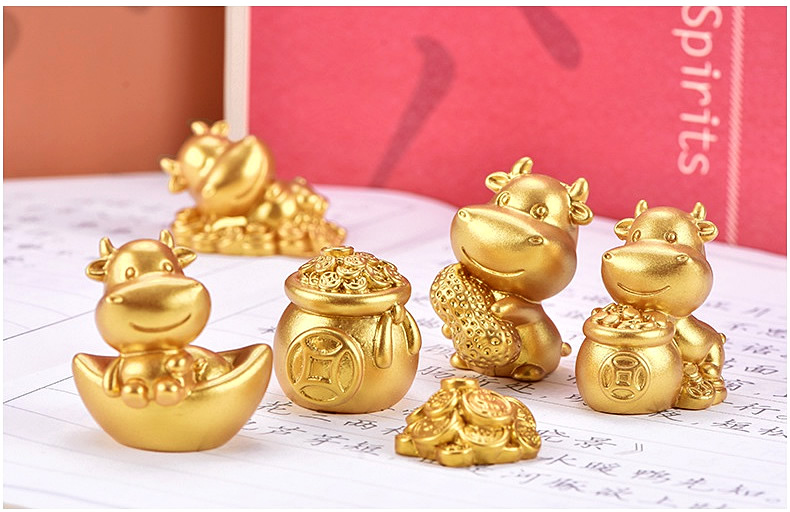 坎凌生肖金牛摆件创意树脂小动物工艺品配件装饰手工diy滴胶填充物躺
