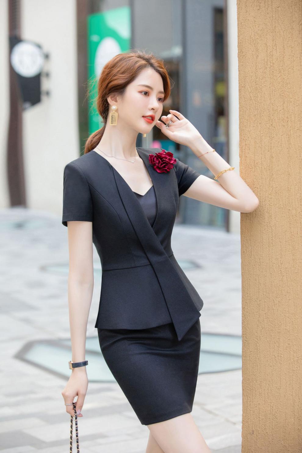 大堂经理夏季制服短袖女士西装套装通勤ol修身职业装时尚美容院工作服