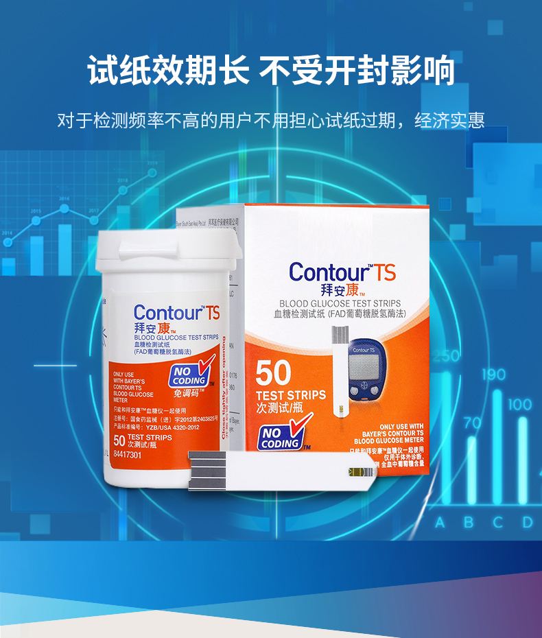 血糖仪试纸 拜安康全自动免调码原装进口血糖仪 试条100片(含100针头)