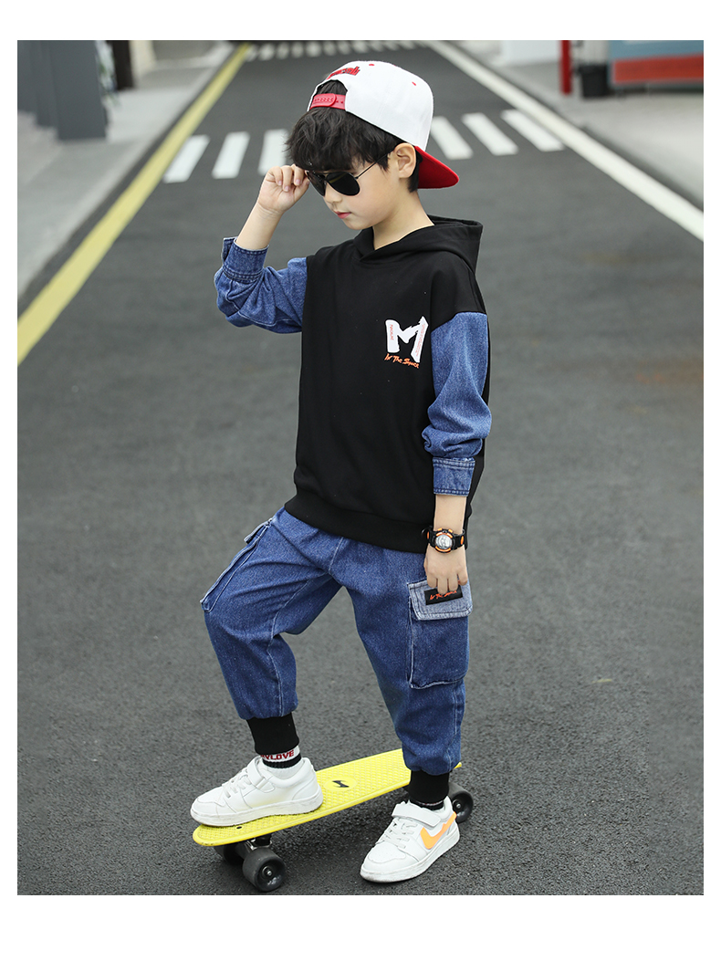 布丁鱼童装男童套装儿童春秋装2022品牌韩版男孩网红牛仔帅气洋气时髦